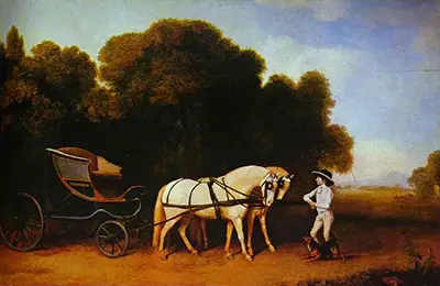 Park Phaeton with a Pair of Cream Pontes in Charge of a Stable Lad with a Dog George Stubbs